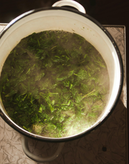 Boiled sweet potato leaves